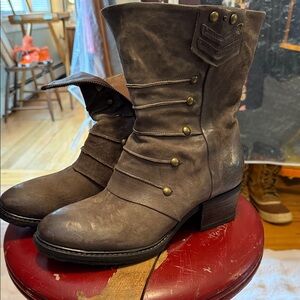 A.S.98 Brown Distressed Leather Mid-Calf Boots